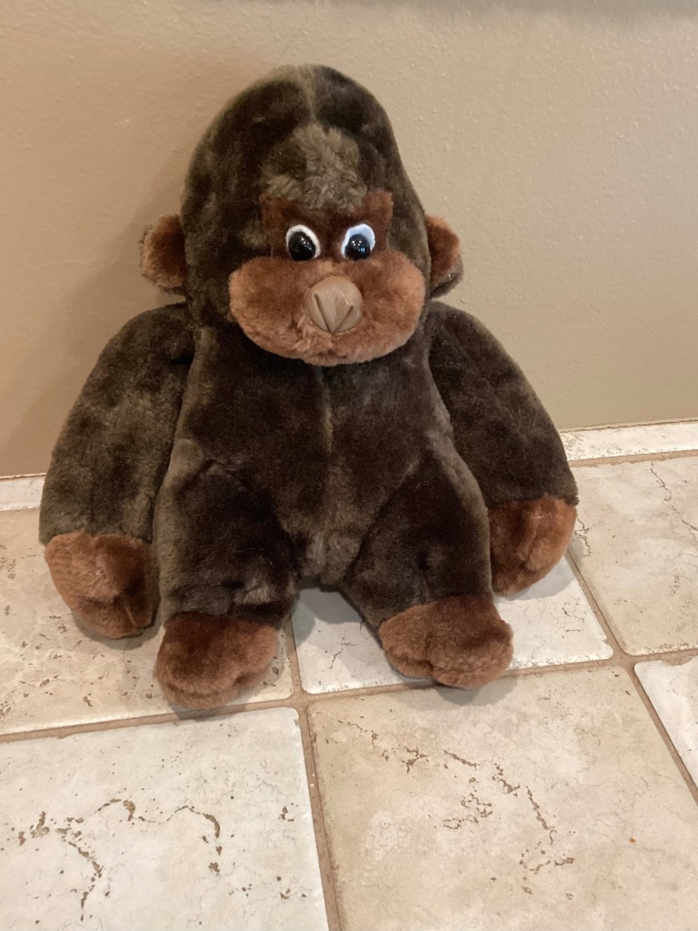 VTG 2 Tone Brown 11” Gorilla/Ape Plush Stuffed Animal with Faux Leather Nose
